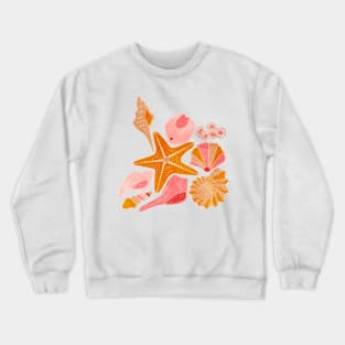 Just Beachy- Seashells Starfish- Beach Combers Delight- Orange Pink Crewneck Sweatshirt